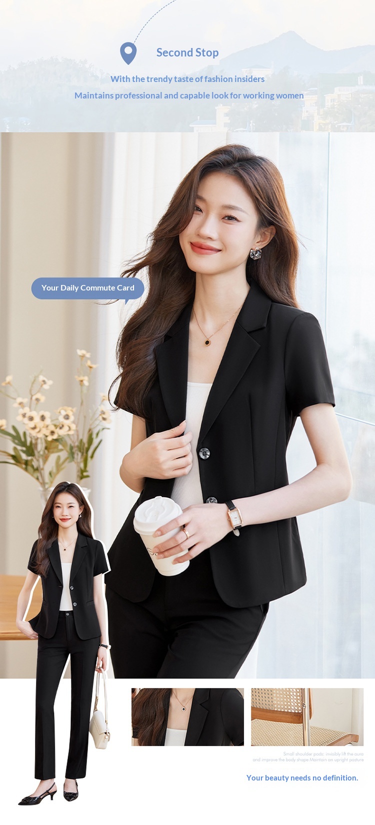 ChicShe Fashion Trendy Elegant Slim Fit Jewelry Beautician Front Desk Workwear 2025 Summer Short Sleeve Formal Suit_voghion.com