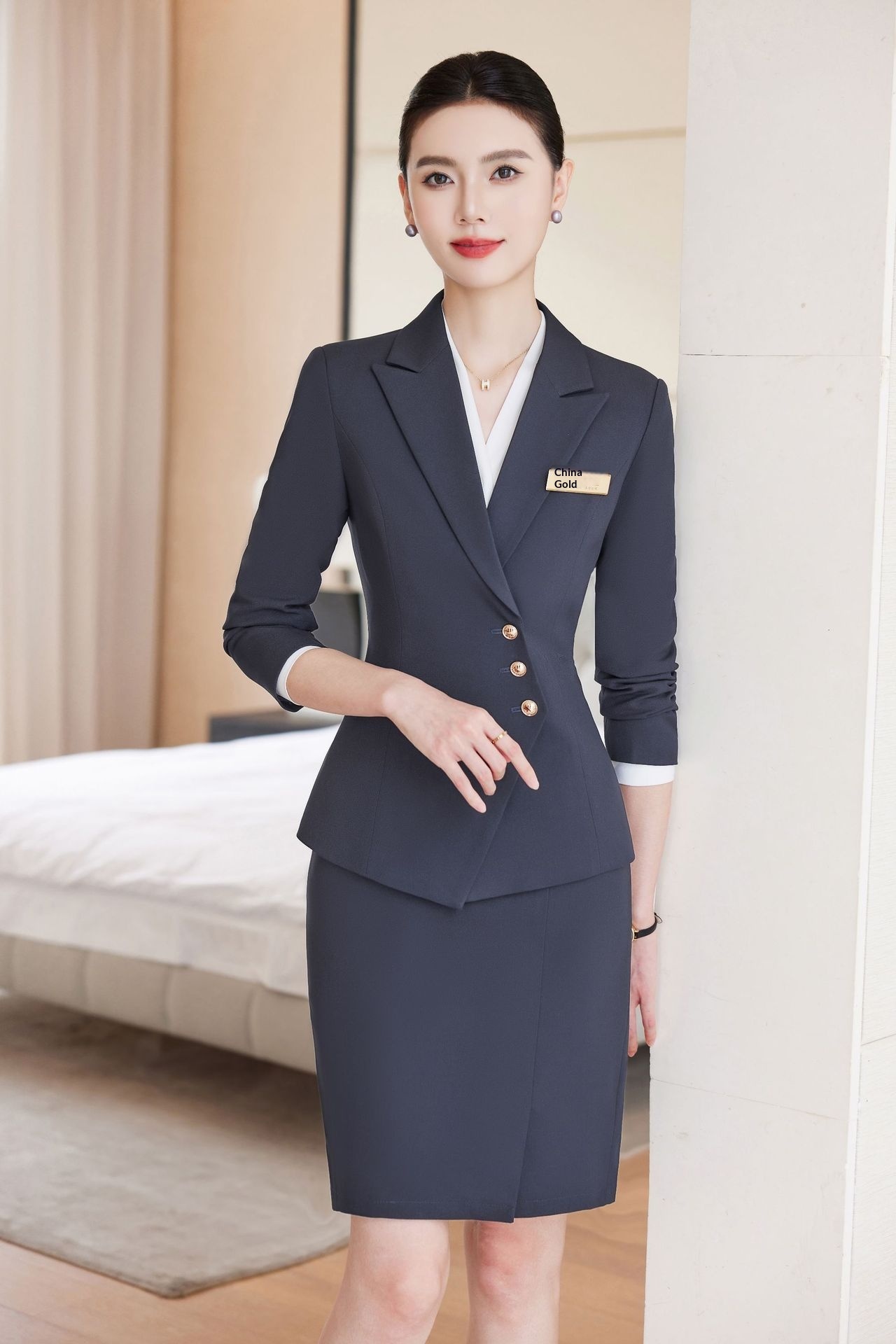 ChicShe Gray Suit Set For Women Hotel Customer Service Manager Workwear Management Commuting Formal Wear Elegant And_voghion.com