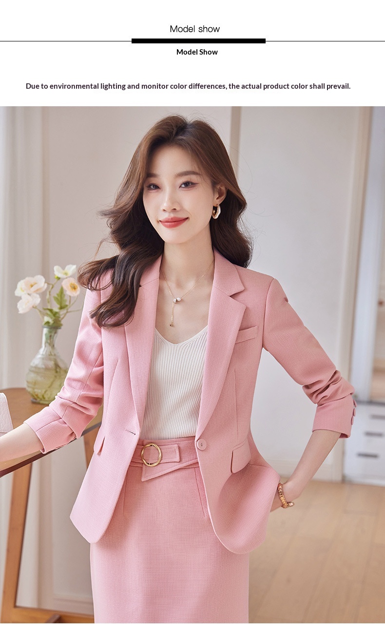ChicShe Elegant And Small Jacket For Women OL Pink Suit Skirt High-Waisted Professional Two-Piece Set_voghion.com
