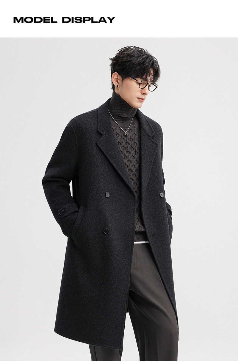 Boy Herren-Wollmantel Herbst/Winter 2025, doppelseitig, mittellang, mit Kragen, zweireihig, aus Wolle_voghion.com