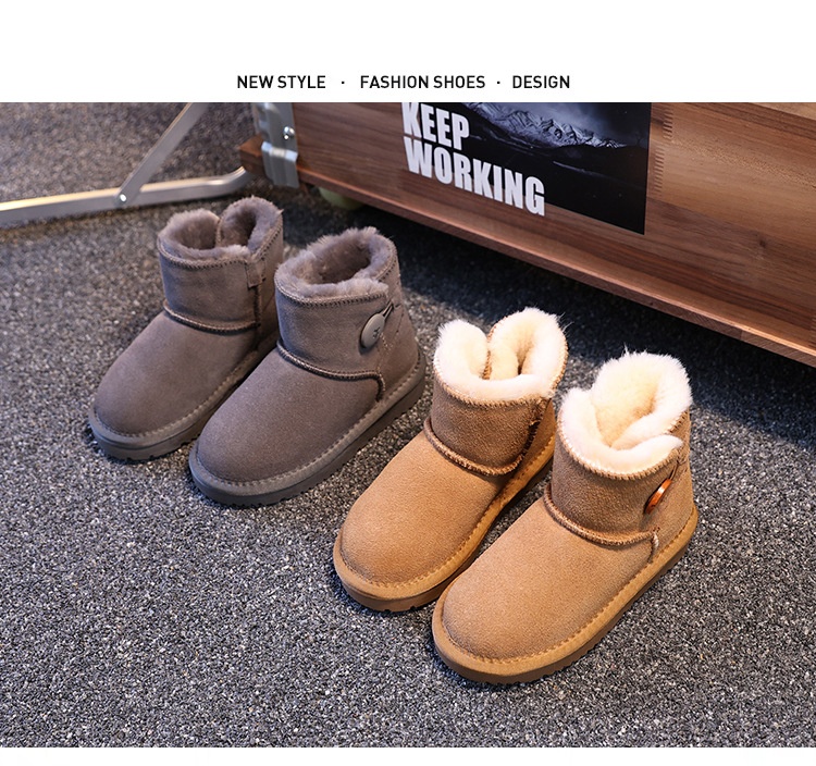 ShoeGlobe Stivali da neve per bambini e bambine in pelle bovina con un bottone, scarpe invernali spesse, calde e antiscivolo con fodera in pile per bambini piccoli e_voghion.com