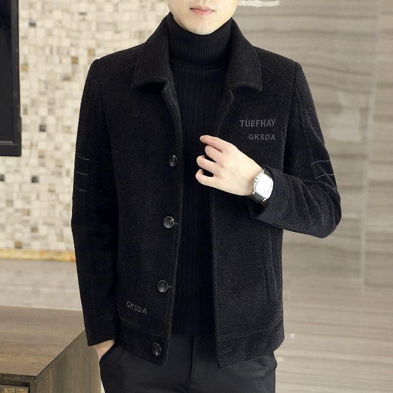boy Boy 2025 New Men's Short Autumn Winter Woolen Jacket Thickened Casual Trench Coat_voghion.com