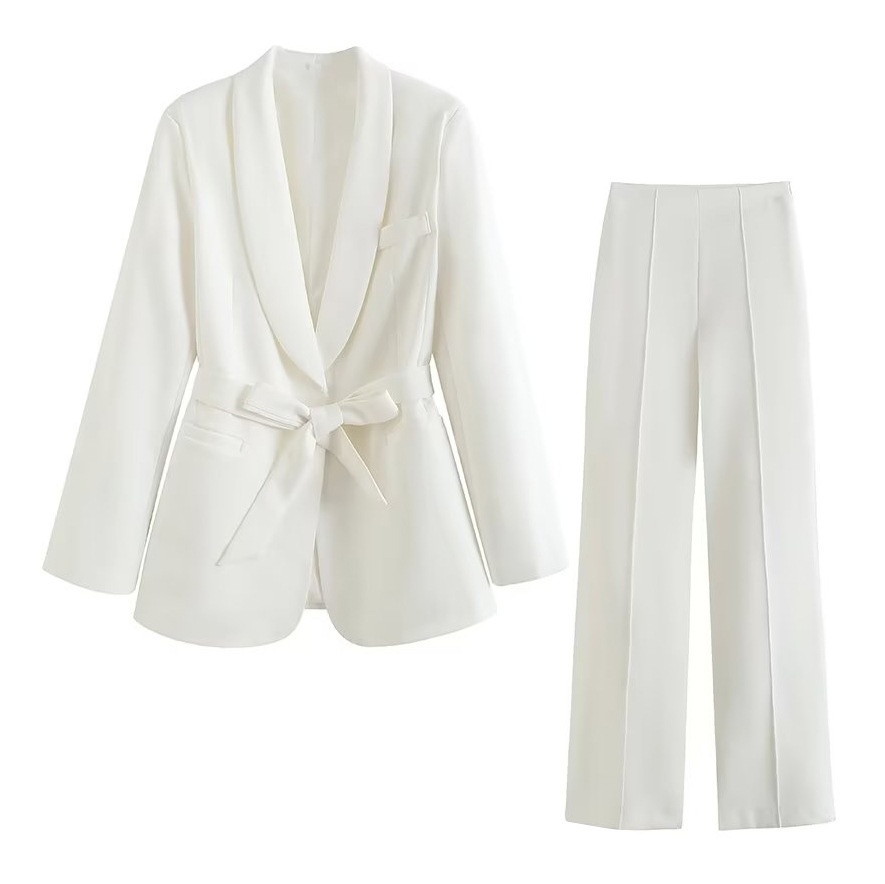 ChicShe Cross-Border European American Spring And Autumn Women's New Style Dress With Belt Small Suit Jacket + Casual Pants Set_voghion.com