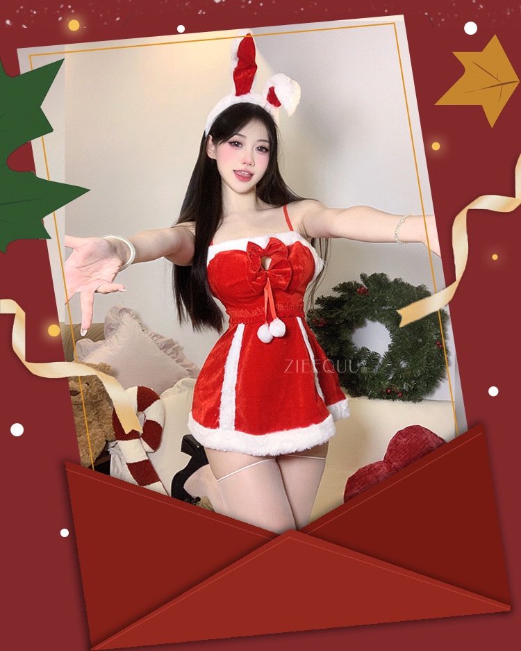 Eros Lab Sexy Lingerie Capodanno Camicia da Battaglia Rossa Cinghie Vestito Coniglietta Set da Gioco di Ruolo 6109 Edizione Limitata di Natale_voghion.com