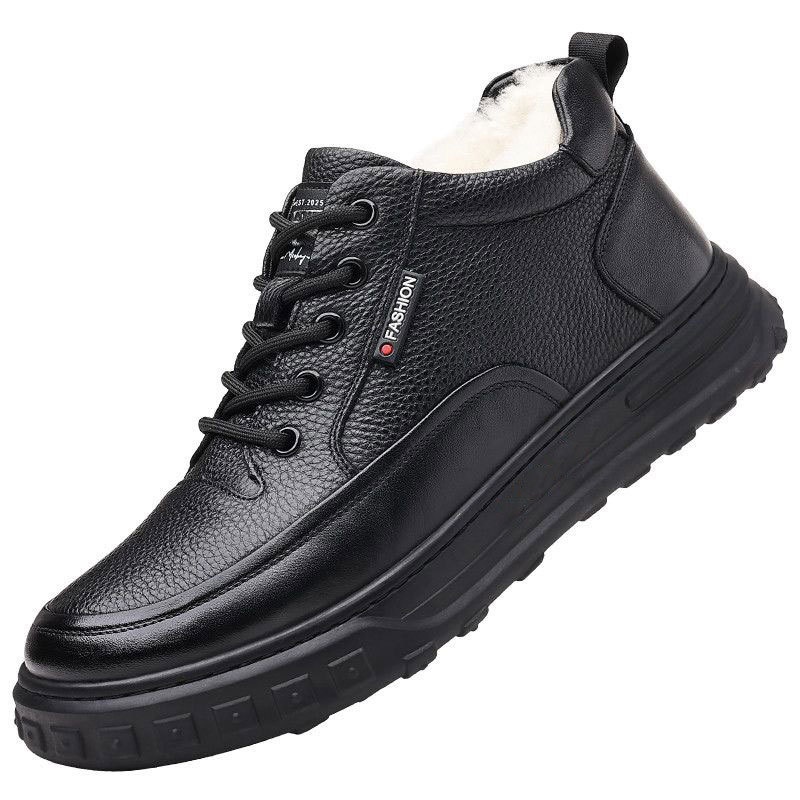 Glide Winter Thickened Fleece Waterproof Leather Shoes Men, Non-Slip Casual Warm Elderly Shoes, Snow Boots For Men_voghion.com