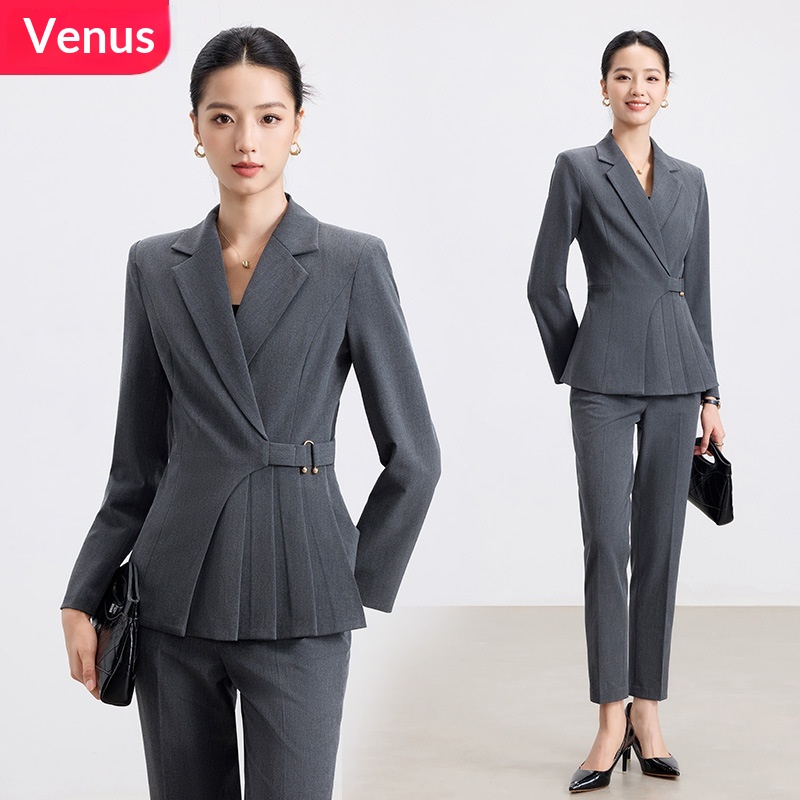 ChicShe 2025 Autunno Elegante Completo Nero da Donna Completo da Lavoro di Alta Qualità per Hotel Reception Gioielleria Negozio Abbigliamento da Lavoro per Donna_voghion.com