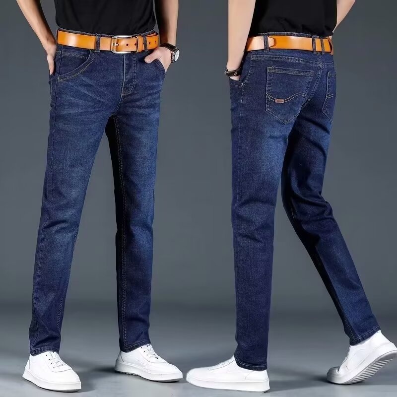 boy Boy Boy Autumn Winter New Men's Jeans Fleece Lined Thickened Straight Slim High Waist Plus Size Warm Work Long Pants_voghion.com