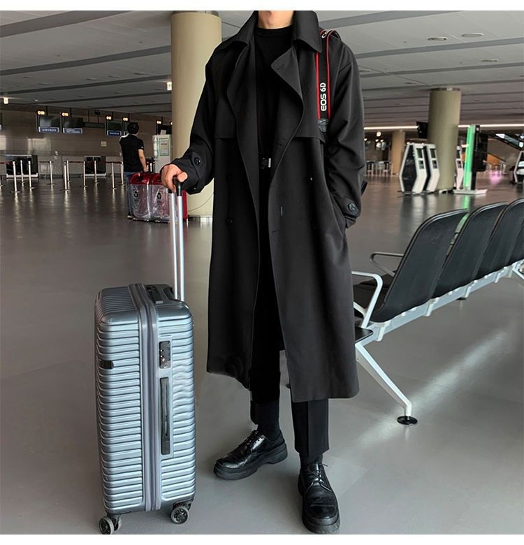 boy Boy Boy Autumn Winter Design Trench Men's Mid-Length Jacket Korean Casual Loose British Style Double-Breasted Coat_voghion.com