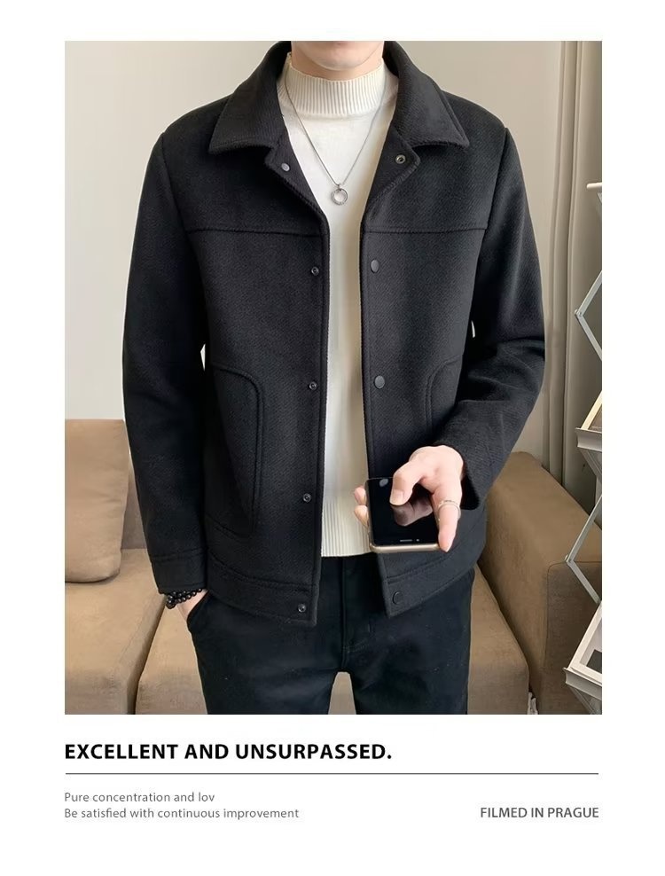 boy Boy Boy Winter Korean Coat Men's Light Mature Style Lapel Woolen Jacket Autumn Trendy Short Slim Fit Versatile Overcoat_voghion.com