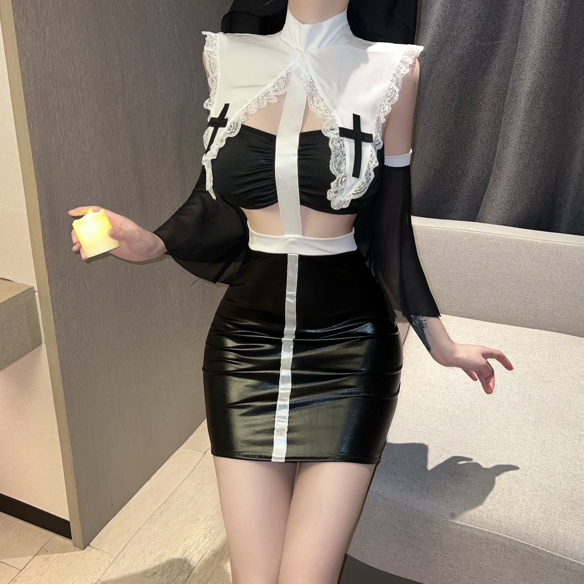 Eros Lab Foreign Trade Cosplay European And American Style Sexy Lingerie Halloween New Role Play Costume Nun Outfit Set Leather_voghion.com