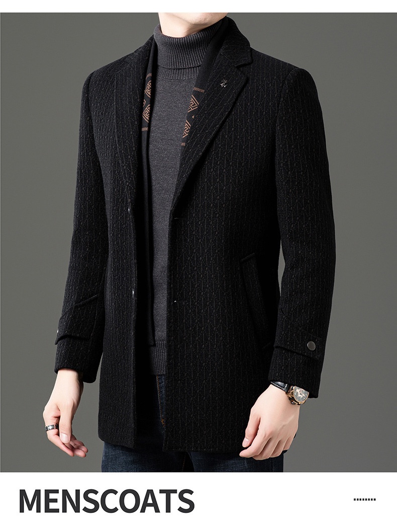 boy Boy Boy 2025 Winter Wool Coat Men, Fashionable Striped Suit Collar, White Duck Down Scarf Woolen Jacket For Young And_voghion.com