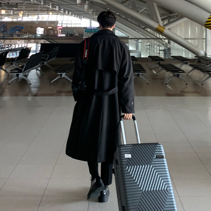 boy Boy Boy Autumn Winter Design Trench Men's Mid-Length Jacket Korean Casual Loose British Style Double-Breasted Coat_voghion.com