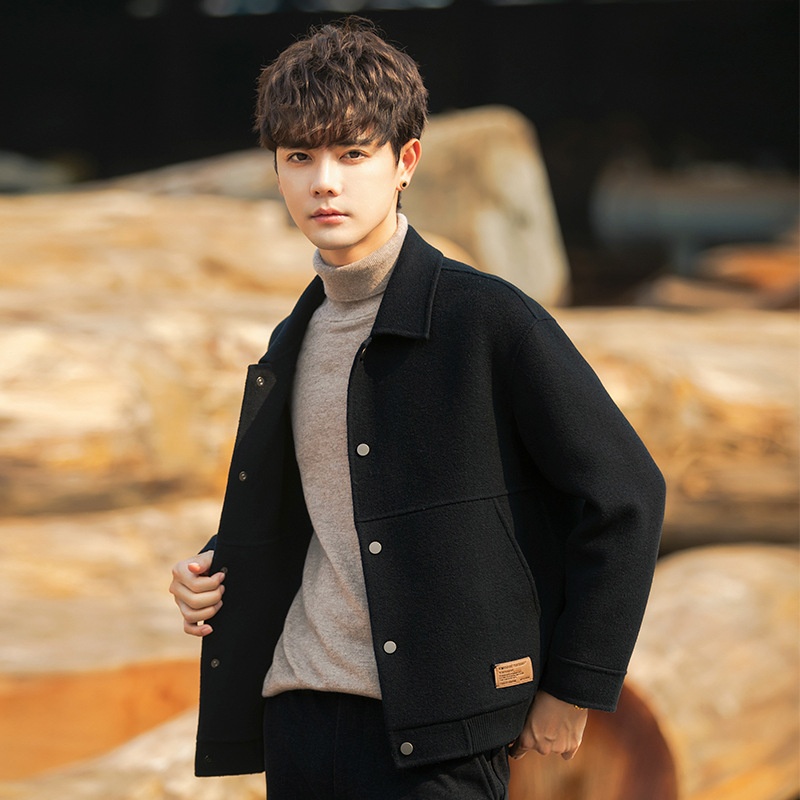 boy Boy Boy 22A01 Men's Double-Sided Jacket New Trend Thickened Woolen Short Cashmere Coat Autumn Winter Casual_voghion.com