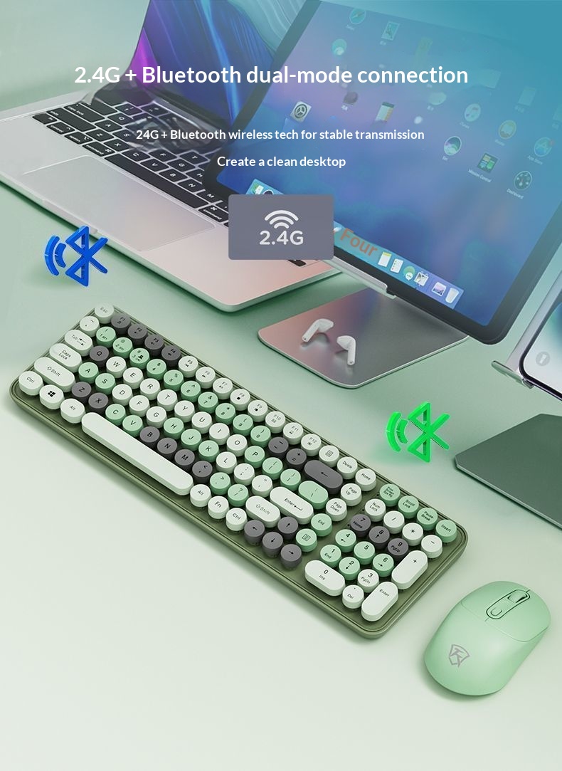 NeoGear Kabellose Tastatur und Maus mit Bluetooth, drei Modi, wiederaufladbar, niedlich, tragbar, leise – ideal für Computer und Laptops, auch für Mädchen_voghion.com