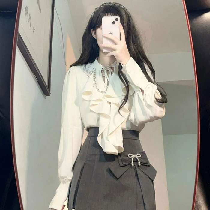 ChicShe 2025 Spring Summer New Women's Elegant Ruffled Blouse + Designer High Waist Bodycon Skirt Two-Piece Set_voghion.com