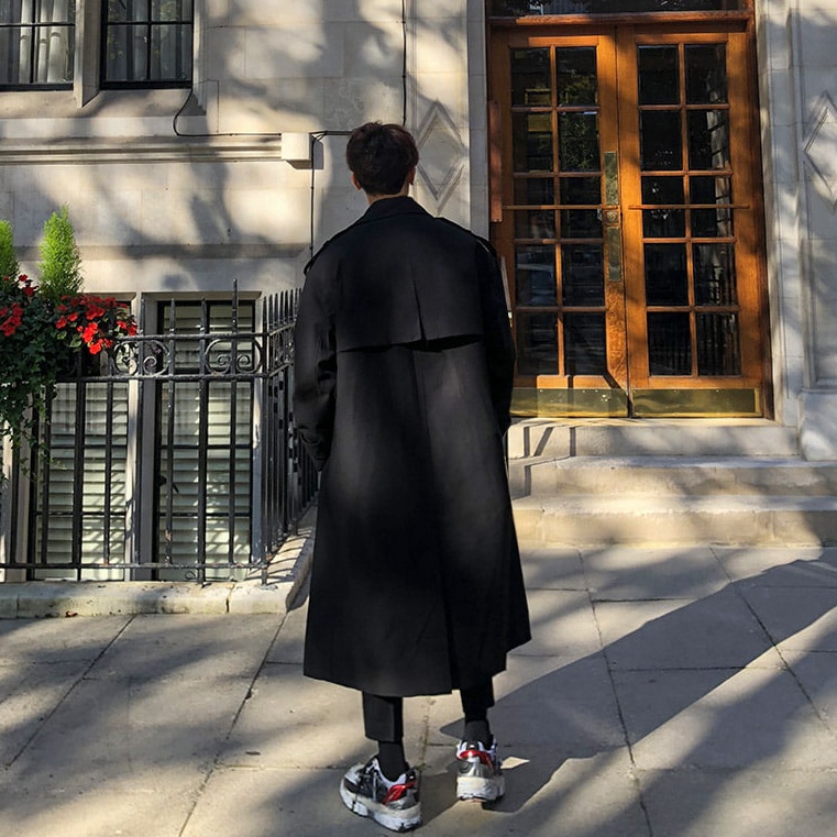 boy Boy Boy Autumn Winter Men's Hong Kong Style Double-Breasted Mid-Length Trench Coat Stylish Over-the-Knee Cape Loose Overcoat_voghion.com