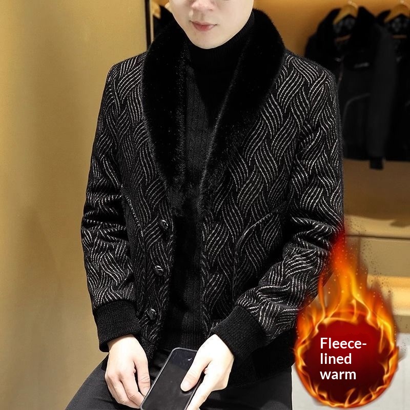 boy Boy Boy Winter Fleece-Lined Thickened Coat For Men, Fashionable Suit Wool Collar, Casual Versatile Warm Woolen Jacket_voghion.com
