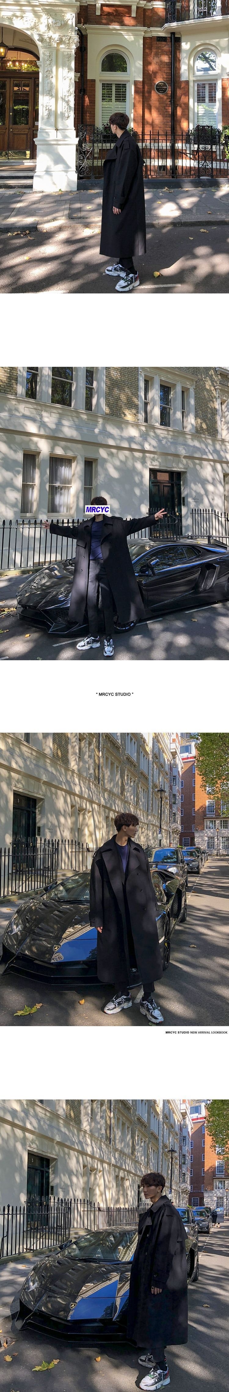 boy Boy Boy Autumn Winter Men's Hong Kong Style Double-Breasted Mid-Length Trench Coat Stylish Over-the-Knee Cape Loose Overcoat_voghion.com