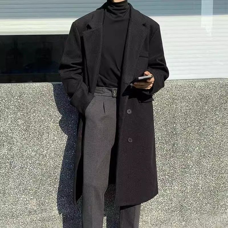 boy Boy Boy Men's Wool Medium Length Autumn Winter High-end Trendy Plus Size Thick Over-the-knee Loose Woolen Trench Coat For Women_voghion.com