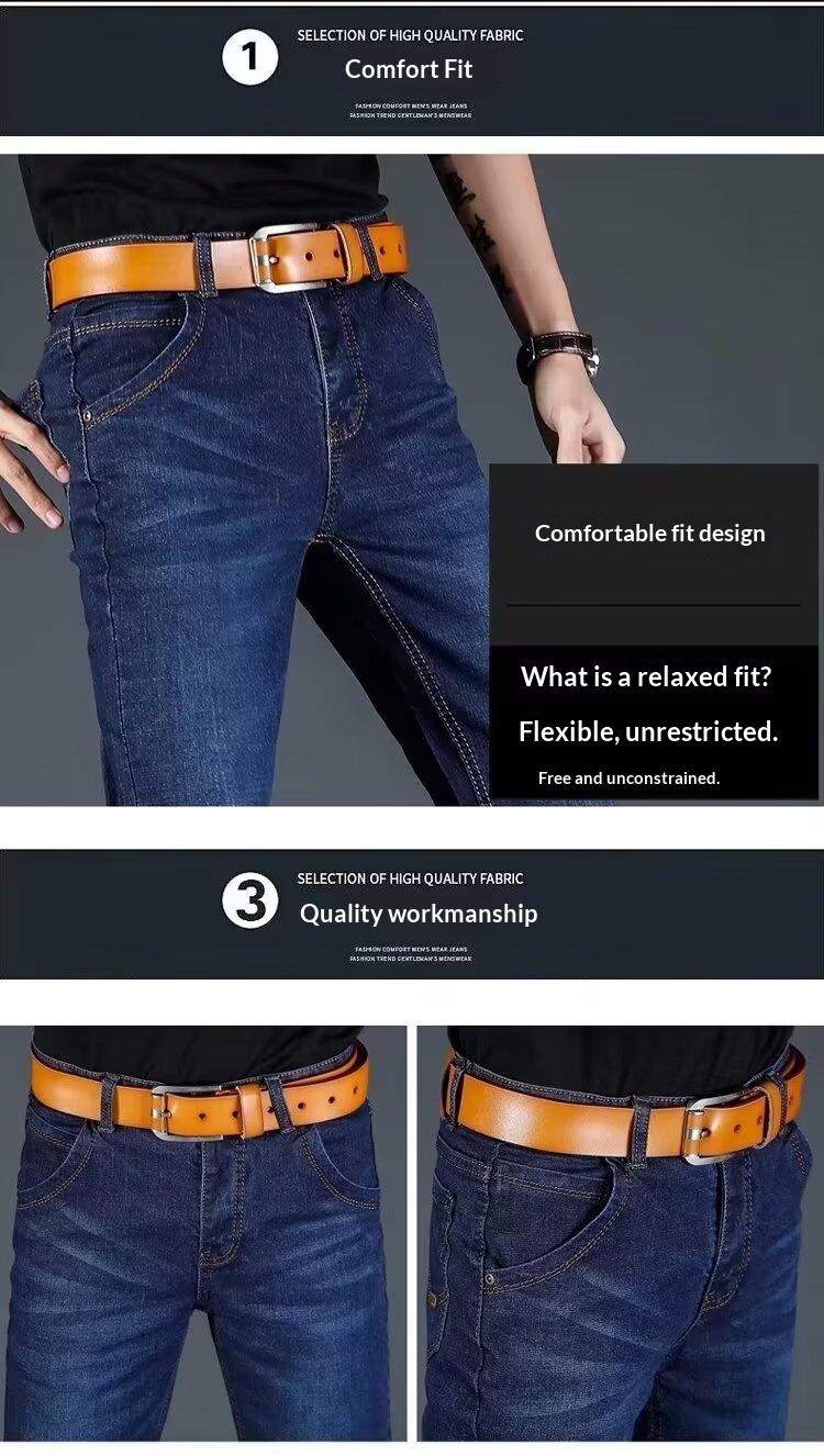 boy Boy Boy Autumn Winter New Men's Jeans Fleece Lined Thickened Straight Slim High Waist Plus Size Warm Work Long Pants_voghion.com