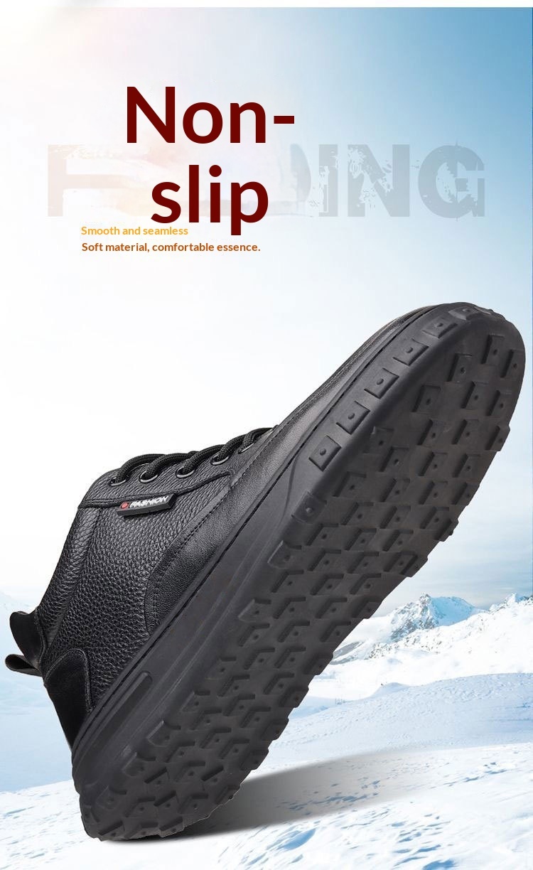 Glide Winter Thickened Fleece Waterproof Leather Shoes Men, Non-Slip Casual Warm Elderly Shoes, Snow Boots For Men_voghion.com
