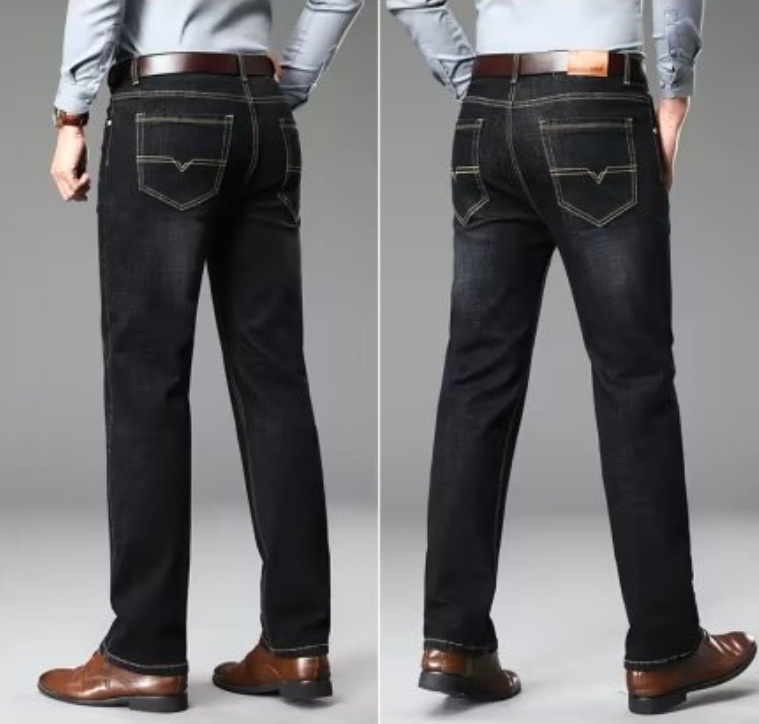 boy Boy Boy Autumn Winter New Men's Jeans Fleece Lined Thickened Straight Slim High Waist Plus Size Warm Work Long Pants_voghion.com