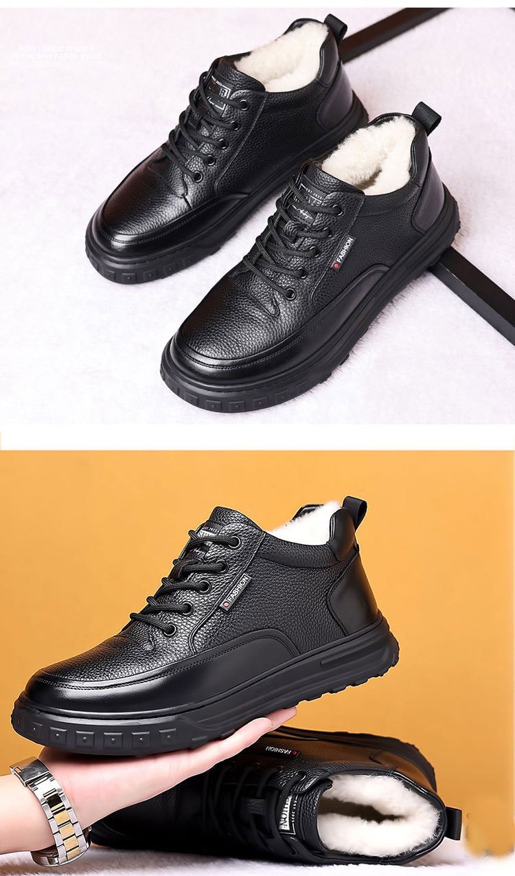 Glide Winter Thickened Fleece Waterproof Leather Shoes Men, Non-Slip Casual Warm Elderly Shoes, Snow Boots For Men_voghion.com