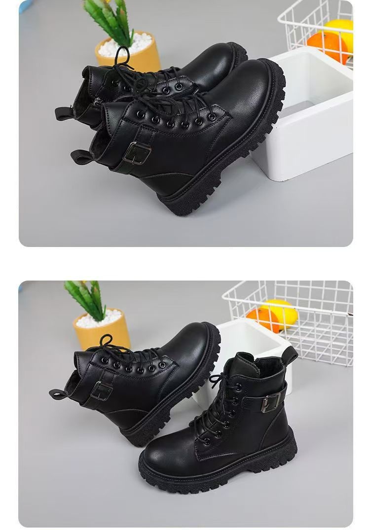 ShoeGlobe ShoeGlobe Martin 2025 Autumn Fleece Lined Thickened British Style Little Girls Winter Shoes Boys Warm Short Boots_voghion.com