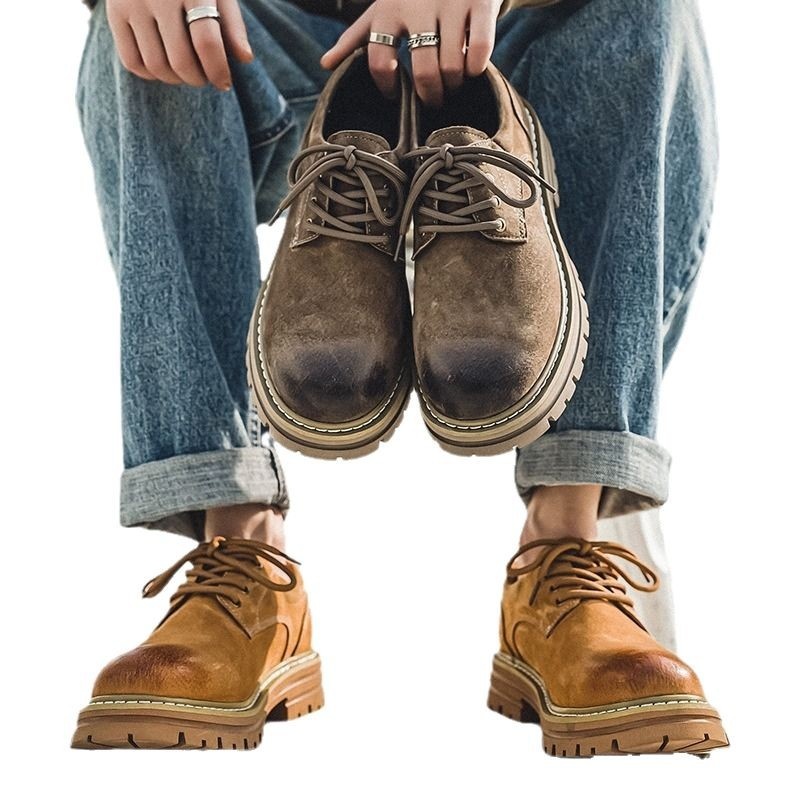 Glide Glide Spring Nw Lathr Pigskin British Rtro Low-top Thick-sold Hight-incrasing Non-slip Casual Work Shos Mn's_voghion.com