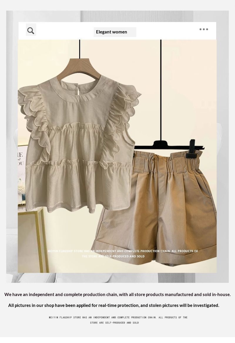 ChicShe Plus Size Women's Summer New Style Slightly Chubby MM Elegant Ruffled Chiffon Blouse Versatile Slimming Shorts Two-Piece_voghion.com