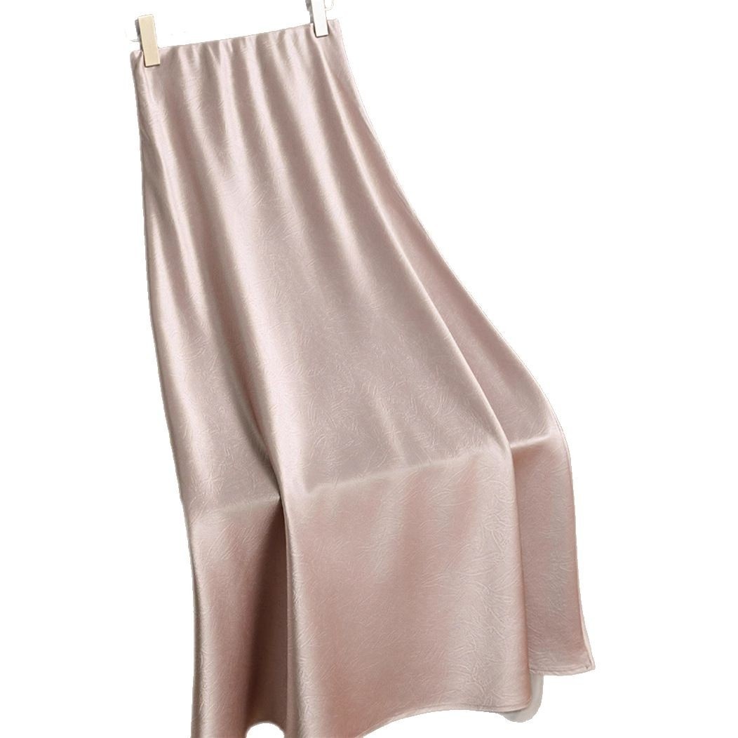 ChicShe S10 Champagne Pink Jacquard Silky Satin Half-length Long Women 2025 Spring European Goods Western Style Fishtail Skirt_voghion.com