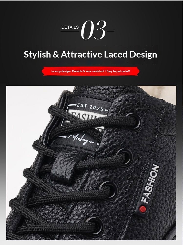 Glide Winter Thickened Fleece Waterproof Leather Shoes Men, Non-Slip Casual Warm Elderly Shoes, Snow Boots For Men_voghion.com