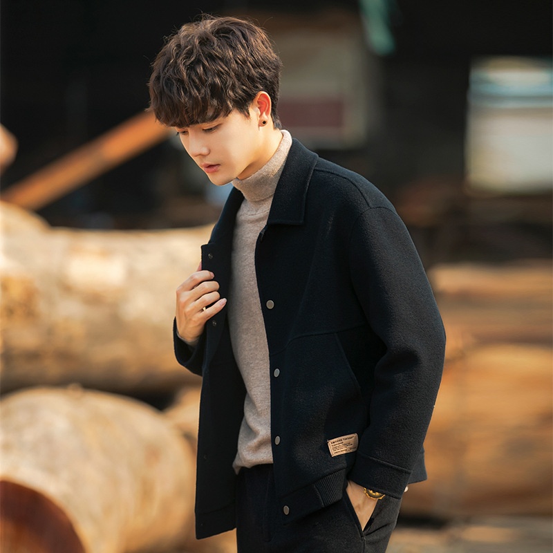 boy Boy Boy 22A01 Men's Double-Sided Jacket New Trend Thickened Woolen Short Cashmere Coat Autumn Winter Casual_voghion.com