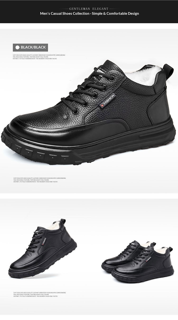 Glide Winter Thickened Fleece Waterproof Leather Shoes Men, Non-Slip Casual Warm Elderly Shoes, Snow Boots For Men_voghion.com