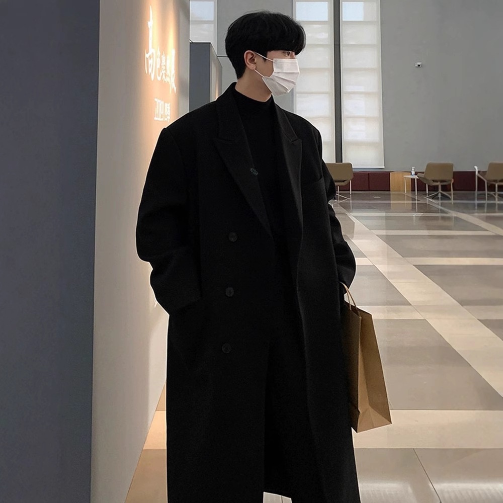 boy Boy Boy C3000 2024 Winter New Wool For Men Korean Style Over-the-Knee Thickened Woolen Jacket Casual Trench Coat_voghion.com