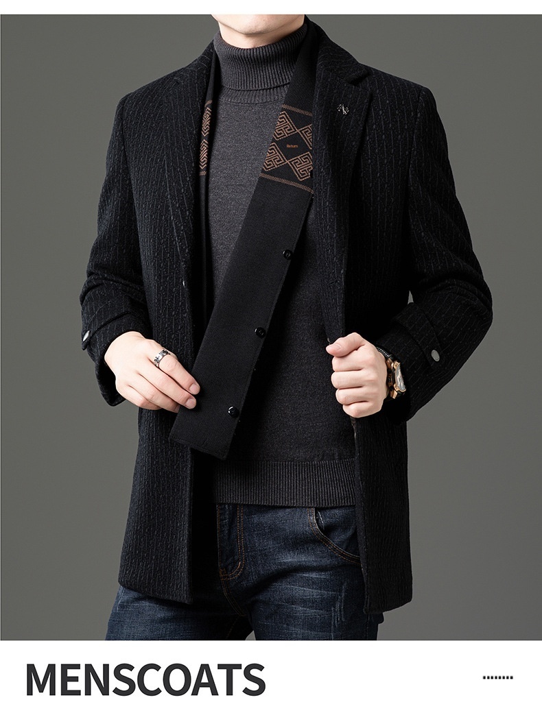 boy Boy Boy 2025 Winter Wool Coat Men, Fashionable Striped Suit Collar, White Duck Down Scarf Woolen Jacket For Young And_voghion.com