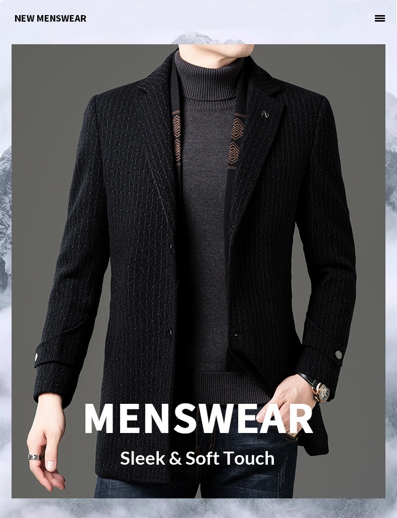 boy Boy Boy 2025 Winter Wool Coat Men, Fashionable Striped Suit Collar, White Duck Down Scarf Woolen Jacket For Young And_voghion.com