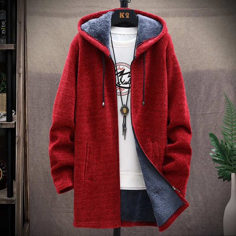 boy Boy Boy High-Quality Autumn Winter New Men's Casual Mid-Length Versatile Fleece Knit Cardigan Trench Coat Jacket_voghion.com