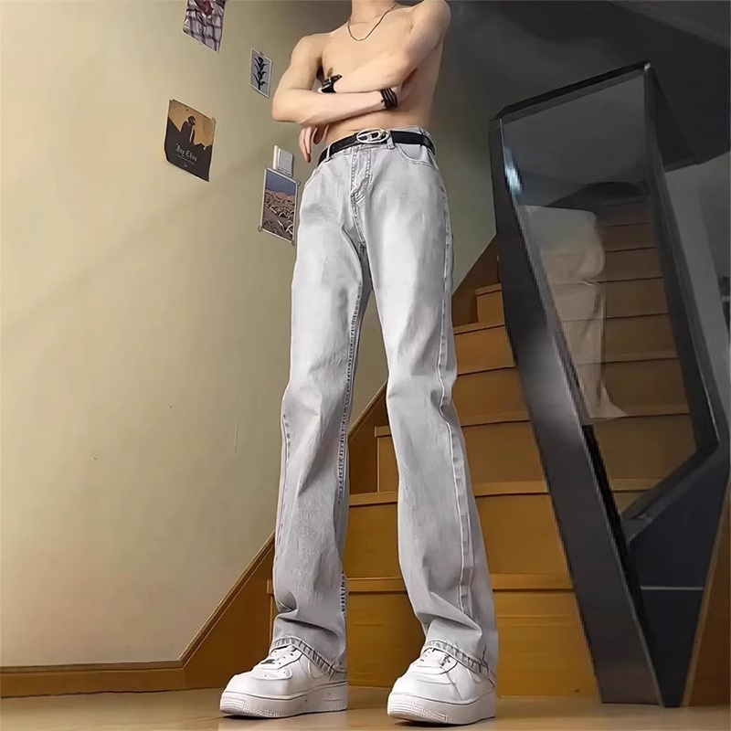 Boy Boy Grijze jeans voor heren lente en herfst 2025 Nieuwe zomer American High Street Slim Straight Leg Bootcut-broek_voghion.com