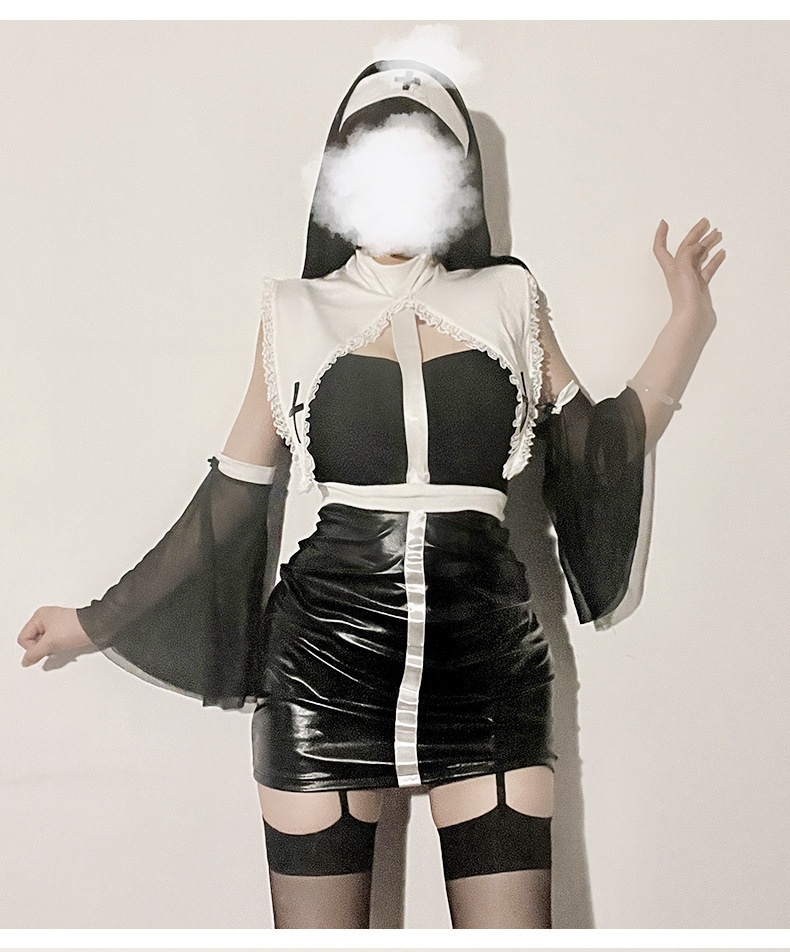 Eros Lab Foreign Trade New Sexy Lingerie European And American Halloween Cosplay Role Play Costume Nun Outfit Set Leather Jacket_voghion.com