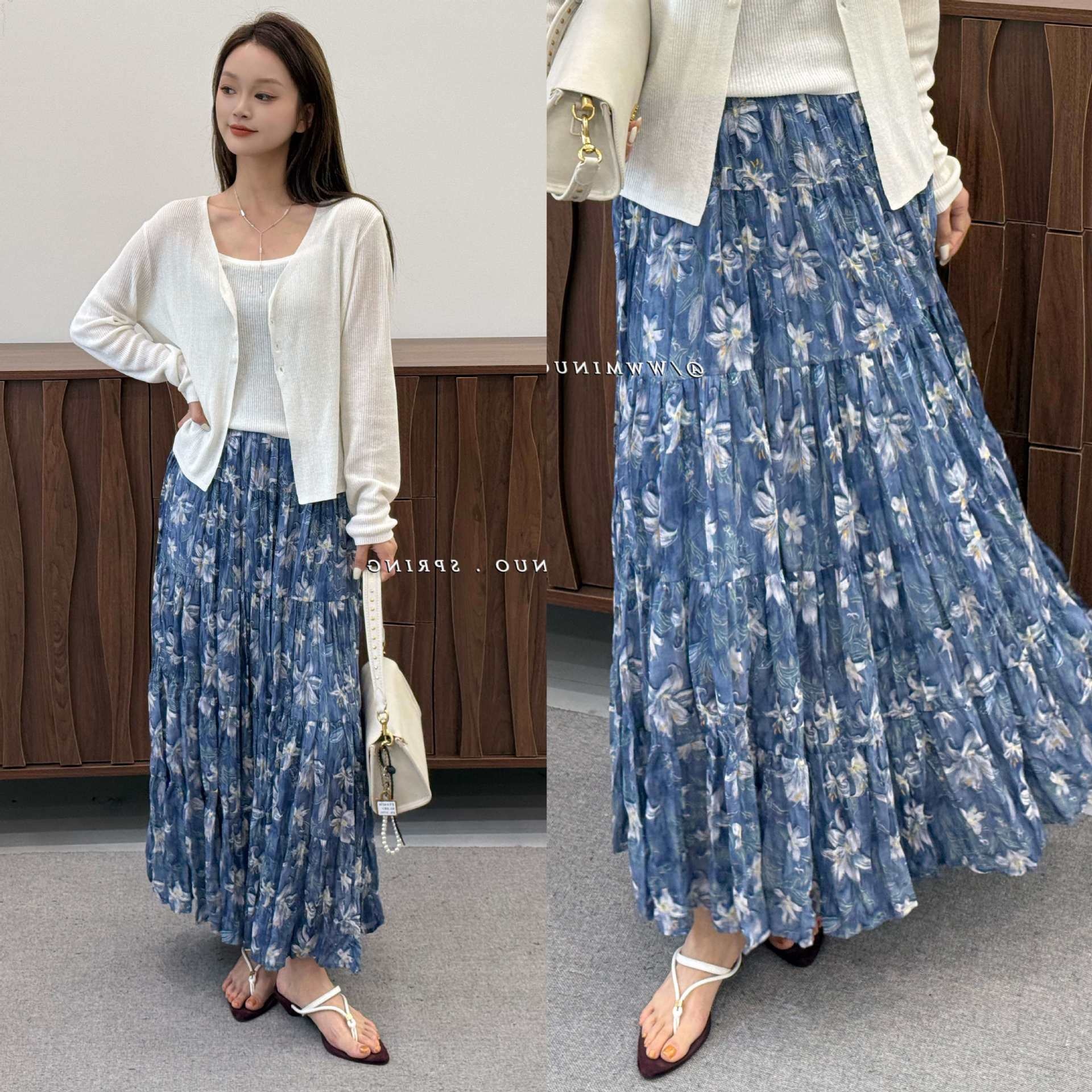 ChicShe Europe Station 2025 Early New European Goods Korean Style Fresh Floral A-line Midi Skirt For Women Spring And Autumn_voghion.com