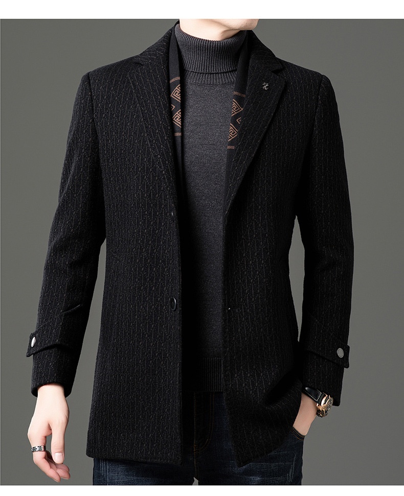 boy Boy Boy 2025 Winter Wool Coat Men, Fashionable Striped Suit Collar, White Duck Down Scarf Woolen Jacket For Young And_voghion.com