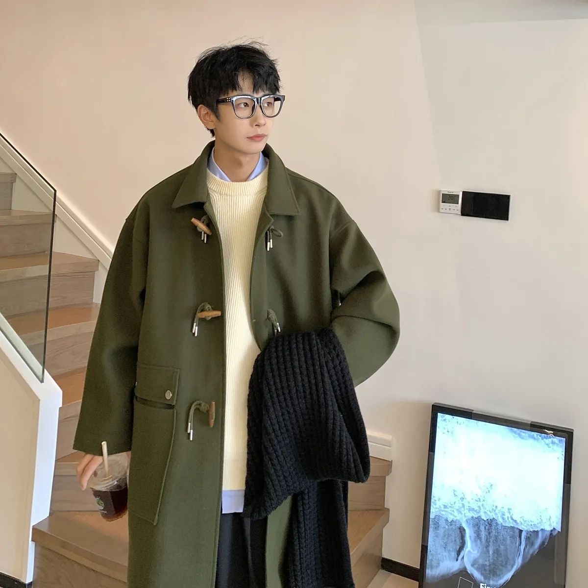 boy Boy Boy Horn Button Wool For Men Thickened Mid-Length Over-the-Knee Trench Coat Autumn Winter Vintage Casual Woolen Jacket_voghion.com