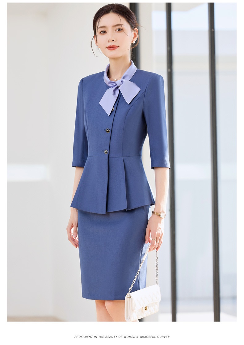 ChicShe Gray Professional Three-Quarter Sleeve Blazer Mid-Sleeve Women's Pants Skirt Two-Piece Set Spring Autumn Workwear_voghion.com