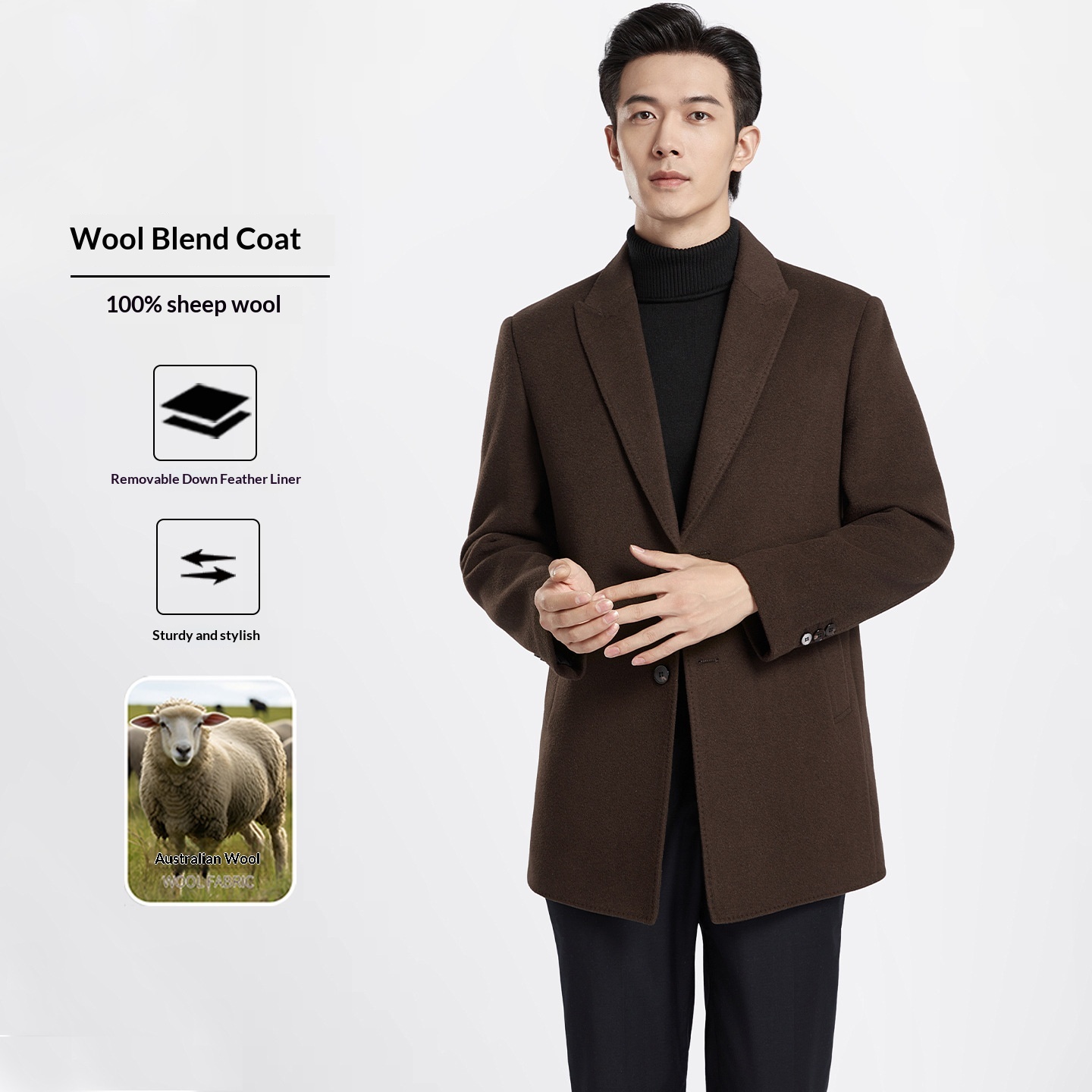 boy Boy Boy Men's 100% Double-Sided Wool Coat Autumn Winter Light Business Mid-Length Down Liner Suit Collar Woolen Jacket_voghion.com