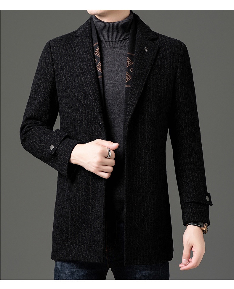 boy Boy Boy 2025 Winter Wool Coat Men, Fashionable Striped Suit Collar, White Duck Down Scarf Woolen Jacket For Young And_voghion.com