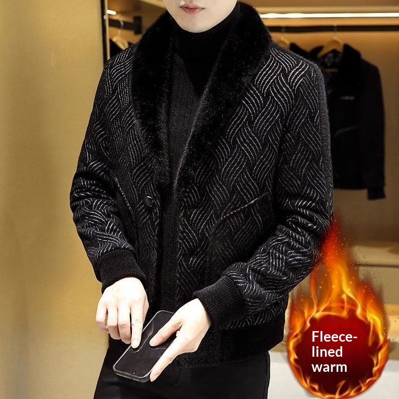 boy Boy Boy Winter Fleece-Lined Thickened Coat For Men, Fashionable Suit Wool Collar, Casual Versatile Warm Woolen Jacket_voghion.com