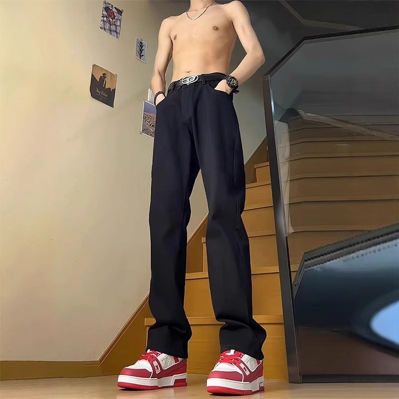 Boy Boy Grijze jeans voor heren lente en herfst 2025 Nieuwe zomer American High Street Slim Straight Leg Bootcut-broek_voghion.com