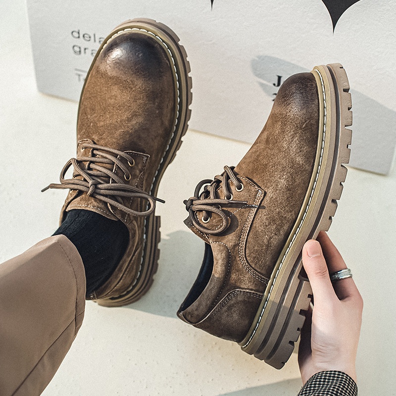 Glide Glide Spring Nw Lathr Pigskin British Rtro Low-top Thick-sold Hight-incrasing Non-slip Casual Work Shos Mn's_voghion.com