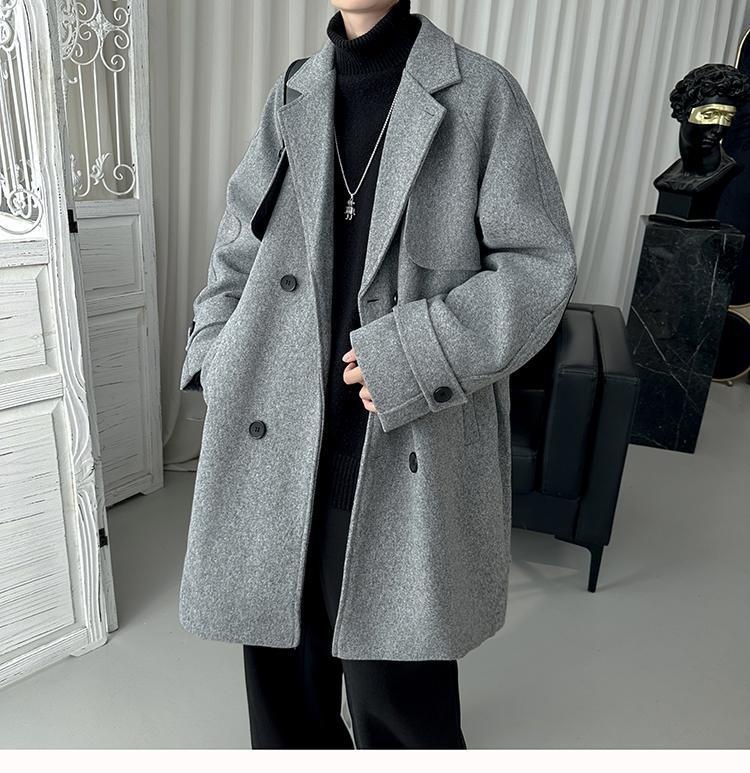 boy Boy Boy Gray For Men Winter Mid-Length Korean Style Trendy Trench Coat Crusu Civilian Woolen Jacket_voghion.com